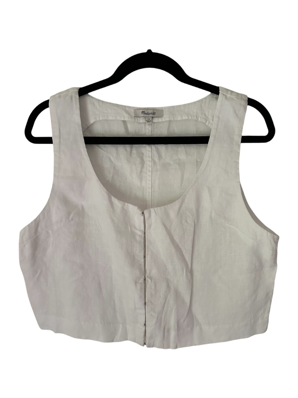 Madewell White Linen Hook-Front Crop Camisole